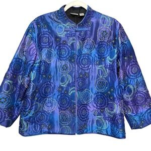 CHICO'S Kimono Silk Topper Jacket Blazer-size‎ 2 Large Eyelet Embroidered